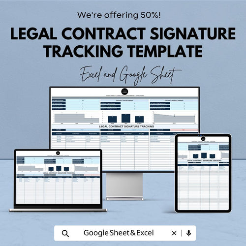 Legal Contract Signature Tracking Template | Contract Signature Tracker | Agreement Signing Log | Excel & Google Sheets