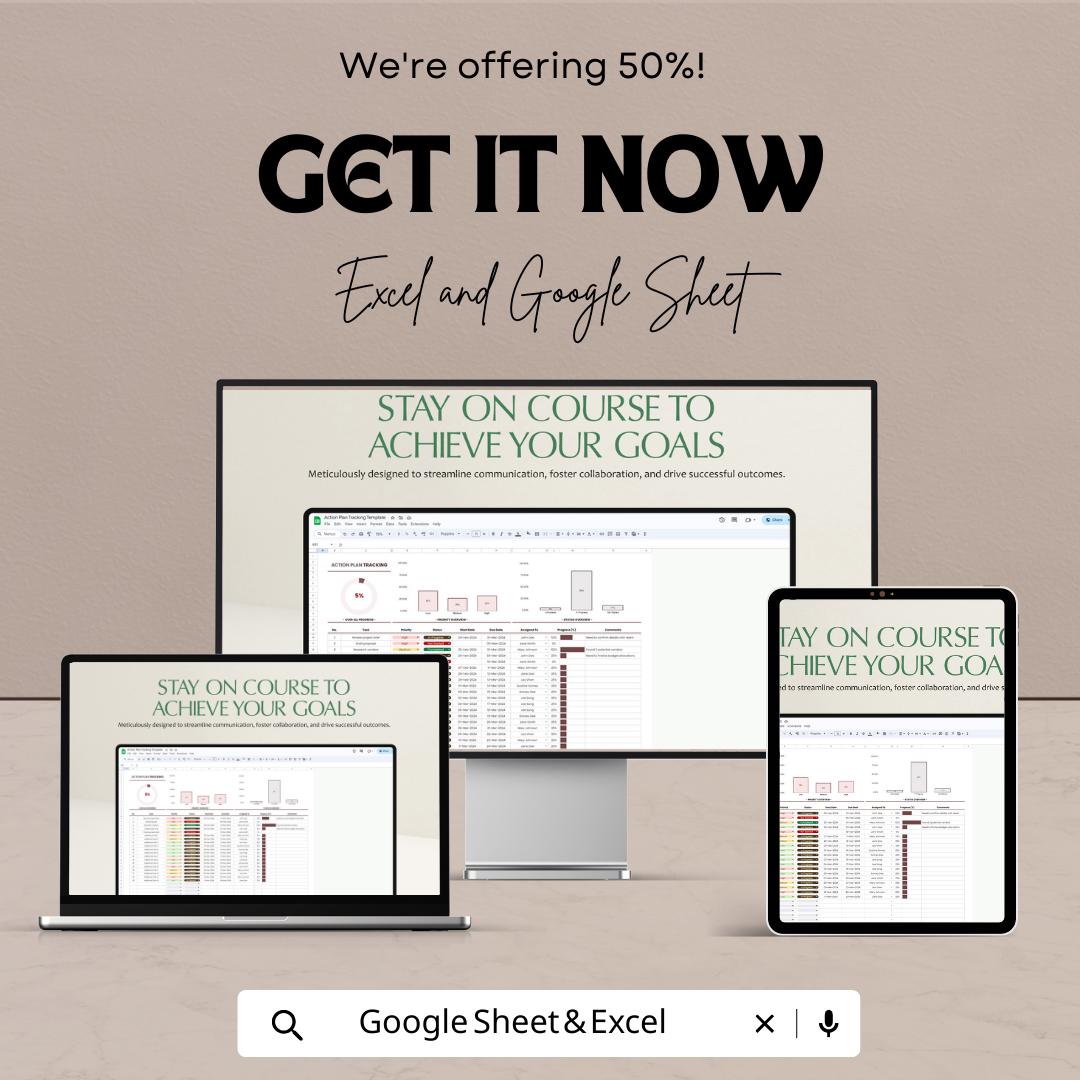Action Plan Tracking Template | Project Tracker Spreadsheet | Task Progress Dashboard | Business Planning Tool | Goal Tracker