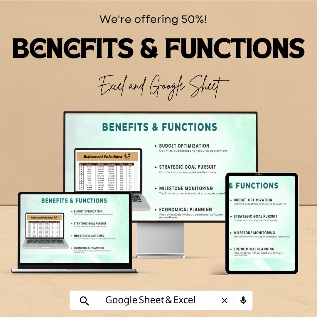 Retirement Calculator Template | Retirement Age Calculator | Planning Worksheet | Editable Spreadsheet | Retirement Tracker