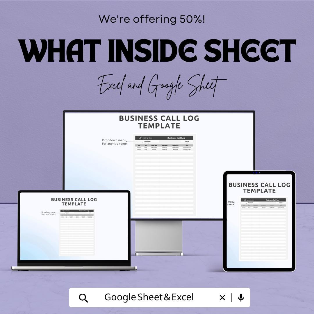 Call Log Template Excel | Business Call Tracker | Client Communication Log | CRM Spreadsheet | Sales Call Tracker | Google Sheets Call Log