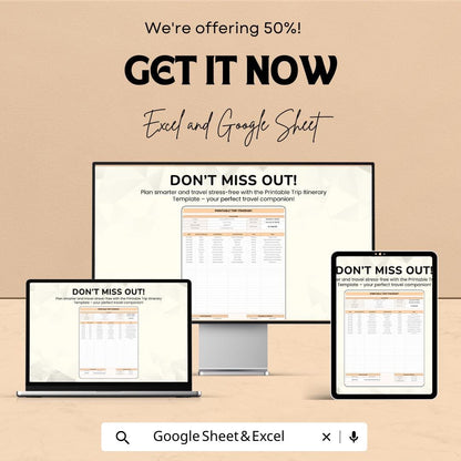 Printable Trip Itinerary Template | Travel Planner Schedule | Google Sheets and Excel | Vacation Planning Sheet | Daily Travel Organizer