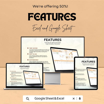 Flight Itinerary Sheet for Travel Planning - Google Sheet Template - Personalized and Easy to Use - Flight Schedule & Travel Details Tracker