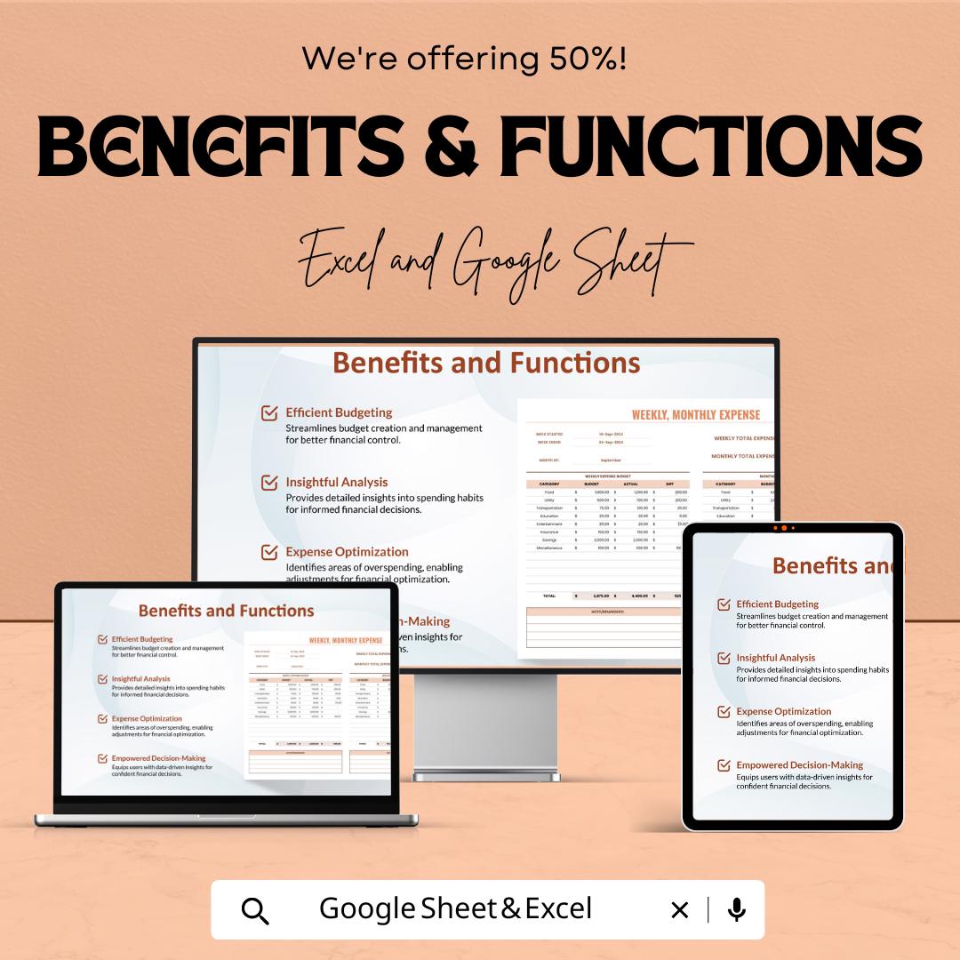Weekly Monthly Expense Sheet | Budget Tracker for Excel & Google Sheets | Editable Digital Finance Planner | Instant Download