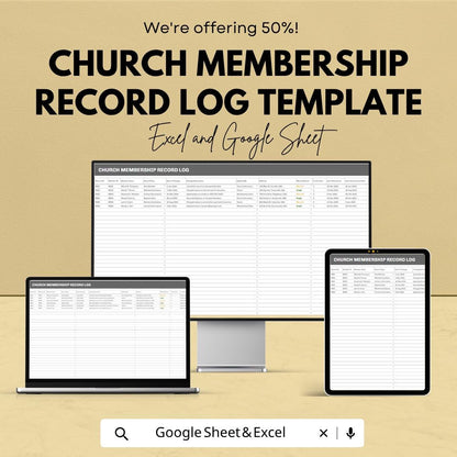 Church Membership Record Log Template | Church Member Tracker Spreadsheet | Excel & Google Sheets Template | Ministry Management