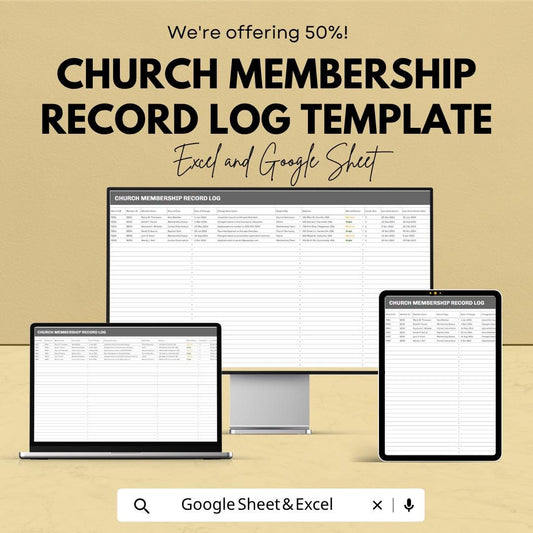 Church Membership Record Log Template | Church Member Tracker Spreadsheet | Excel & Google Sheets Template | Ministry Management