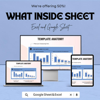 Home Improvement ROI Chart Sheet for Excel & Google Sheets - 50% Off - Track Your Renovation Returns