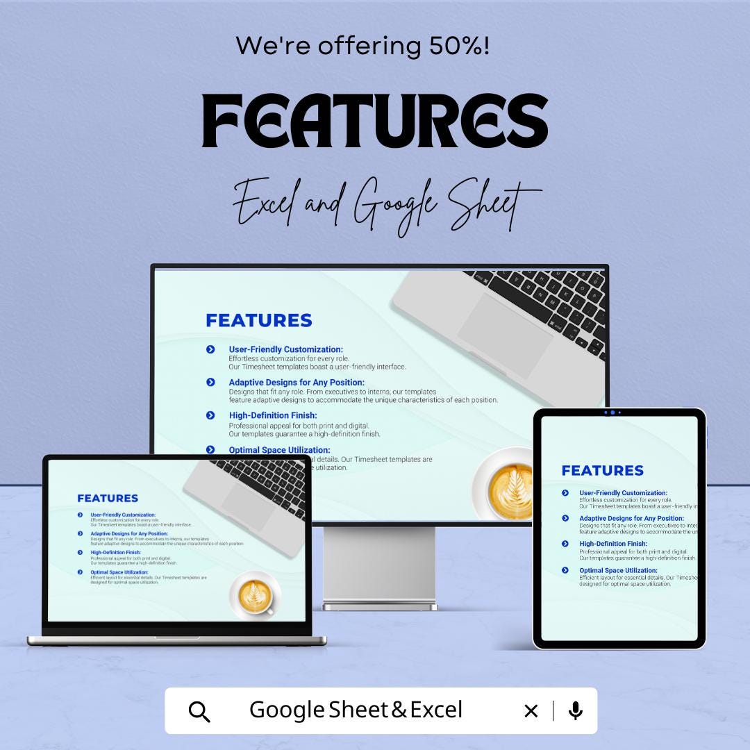 HR Timesheet Template for Excel & Google Sheets - Employee Time Tracker, Payroll Record, Customizable Work Log
