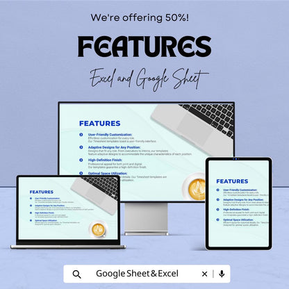HR Timesheet Template for Excel & Google Sheets - Employee Time Tracker, Payroll Record, Customizable Work Log