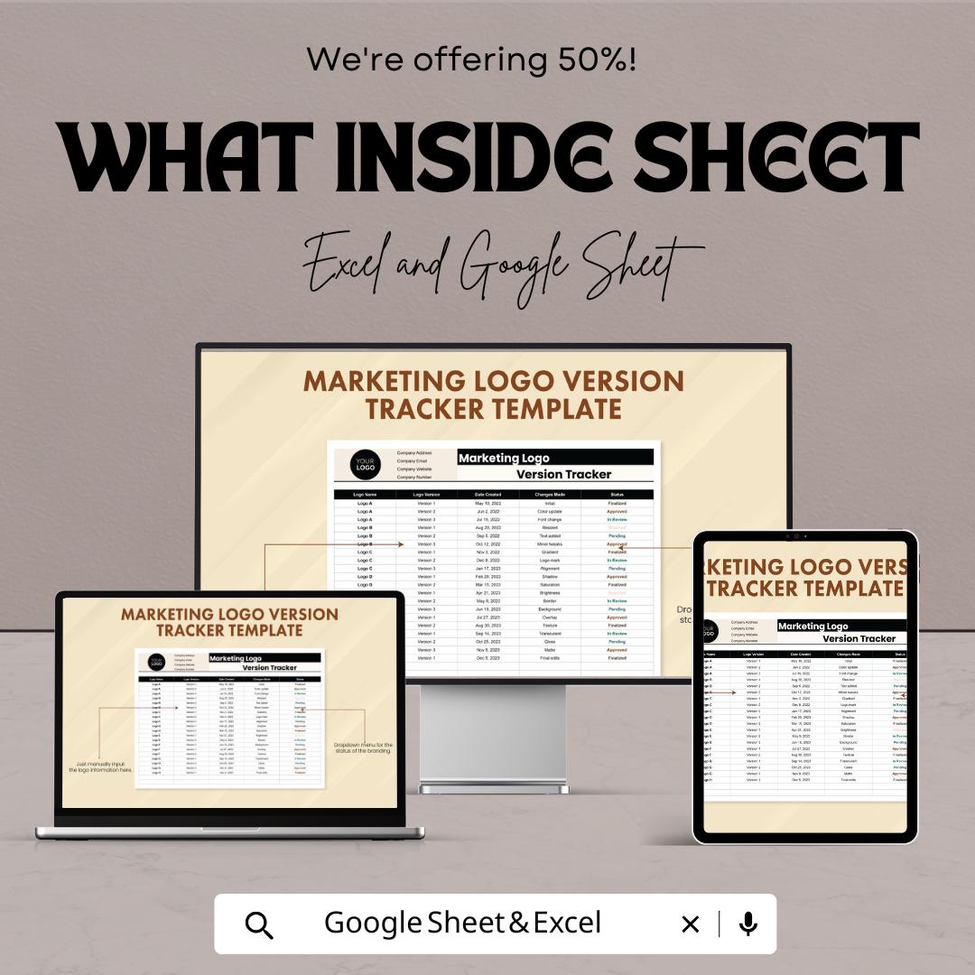 Marketing Logo Version Tracker Template | Brand Asset Management Tool | Excel & Google Sheets Logo Tracking Sheet