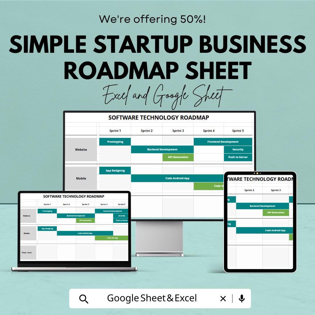 Sample Software Technology Roadmap Sheet | Excel and Google Sheets Template | Startup Business & Project Planning