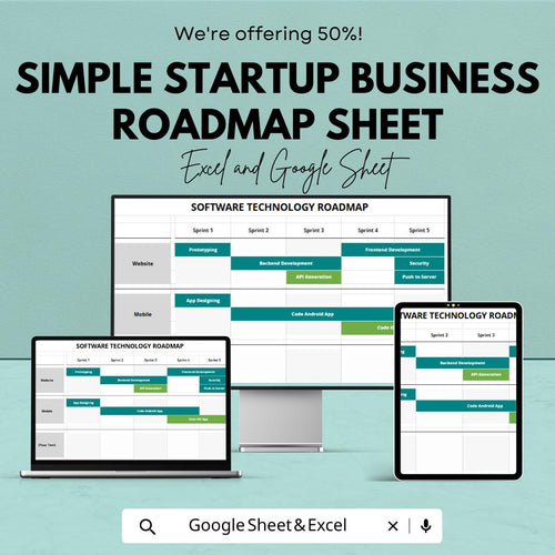 Sample Software Technology Roadmap Sheet | Excel and Google Sheets Template | Startup Business & Project Planning