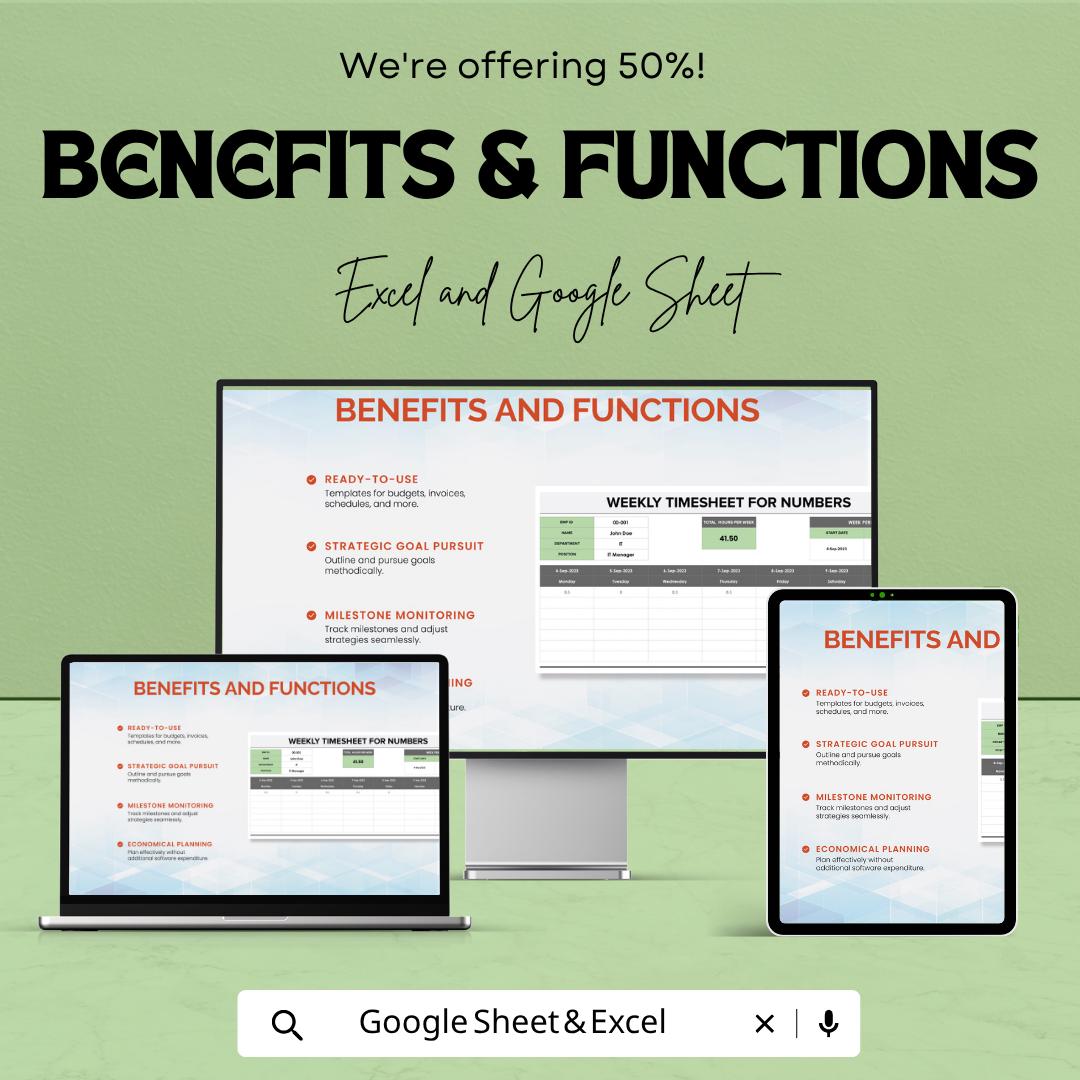 Weekly Timesheet Template for Numbers | Employee Timesheet Spreadsheet | Weekly Work Hours Tracker | Payroll Time Log Sheet