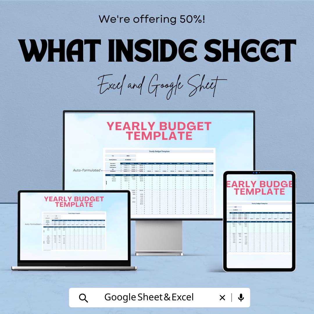 Yearly Budget Template | Excel & Google Sheets Annual Budget Planner | Personal Finance Tracker | Budget Spreadsheet