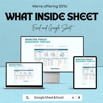 Marketing Project Management Sheet Excel & Google Sheets | Campaign Tracker, Budget, Timeline, and Team Collaboration