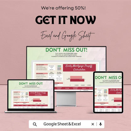 Early Mortgage Payoff Calculator | Excel & Google Sheets Mortgage Tracker | Extra Payment Calculator | Home Loan Amortization Planner