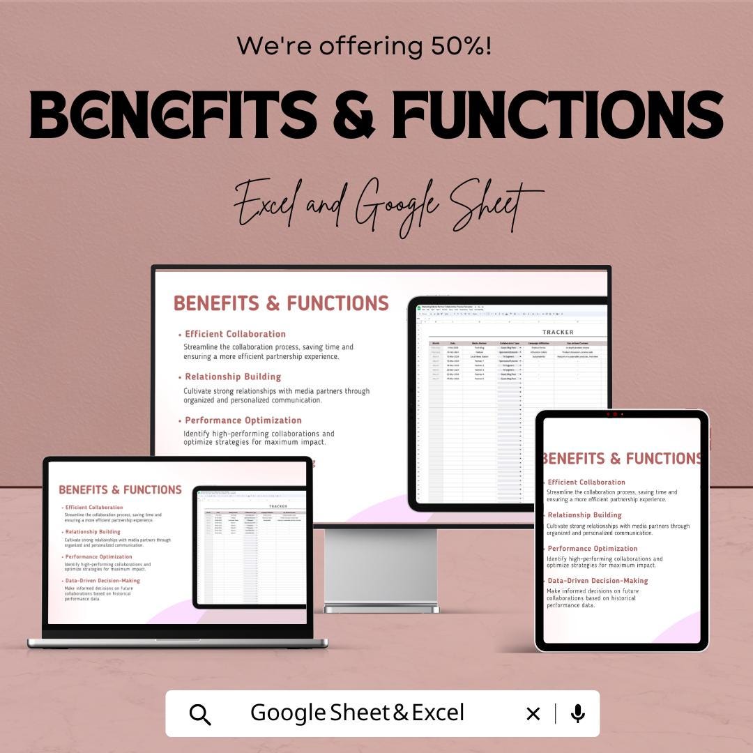 Marketing Media Partner Collaboration Tracker Template | Excel & Google Sheets | Campaign Partnership Manager | Media Tracking Spreadsheet