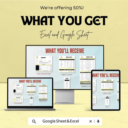 Cost Projection Template | Construction Cost Estimate Spreadsheet | Direct and Indirect Cost Calculator | Project Cost Summary Template