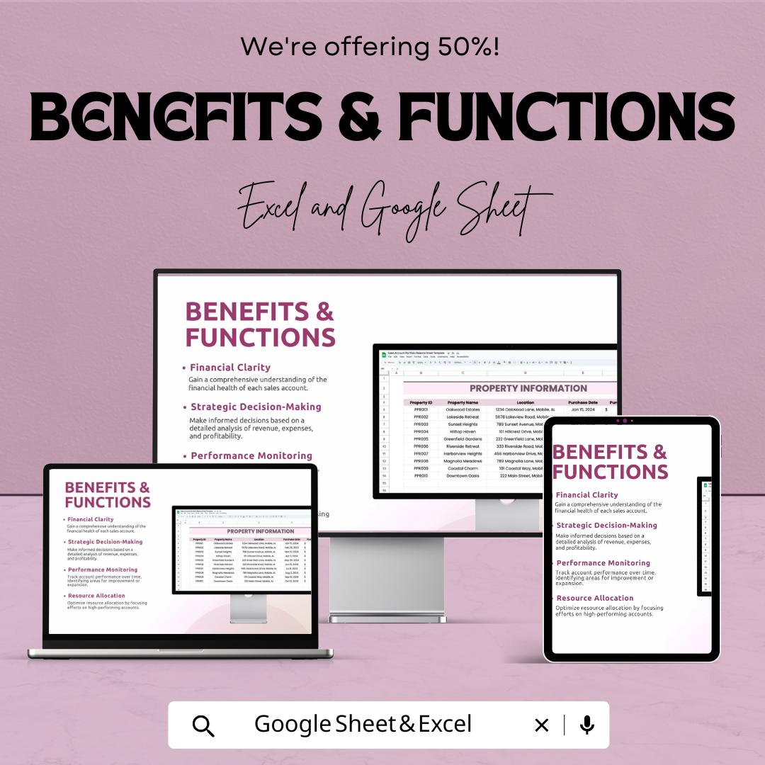 Sales Account Portfolio Balance Sheet | Excel & Google Sheet | Real Estate Sales Tracker | Property Equity Report | Editable Dashboard