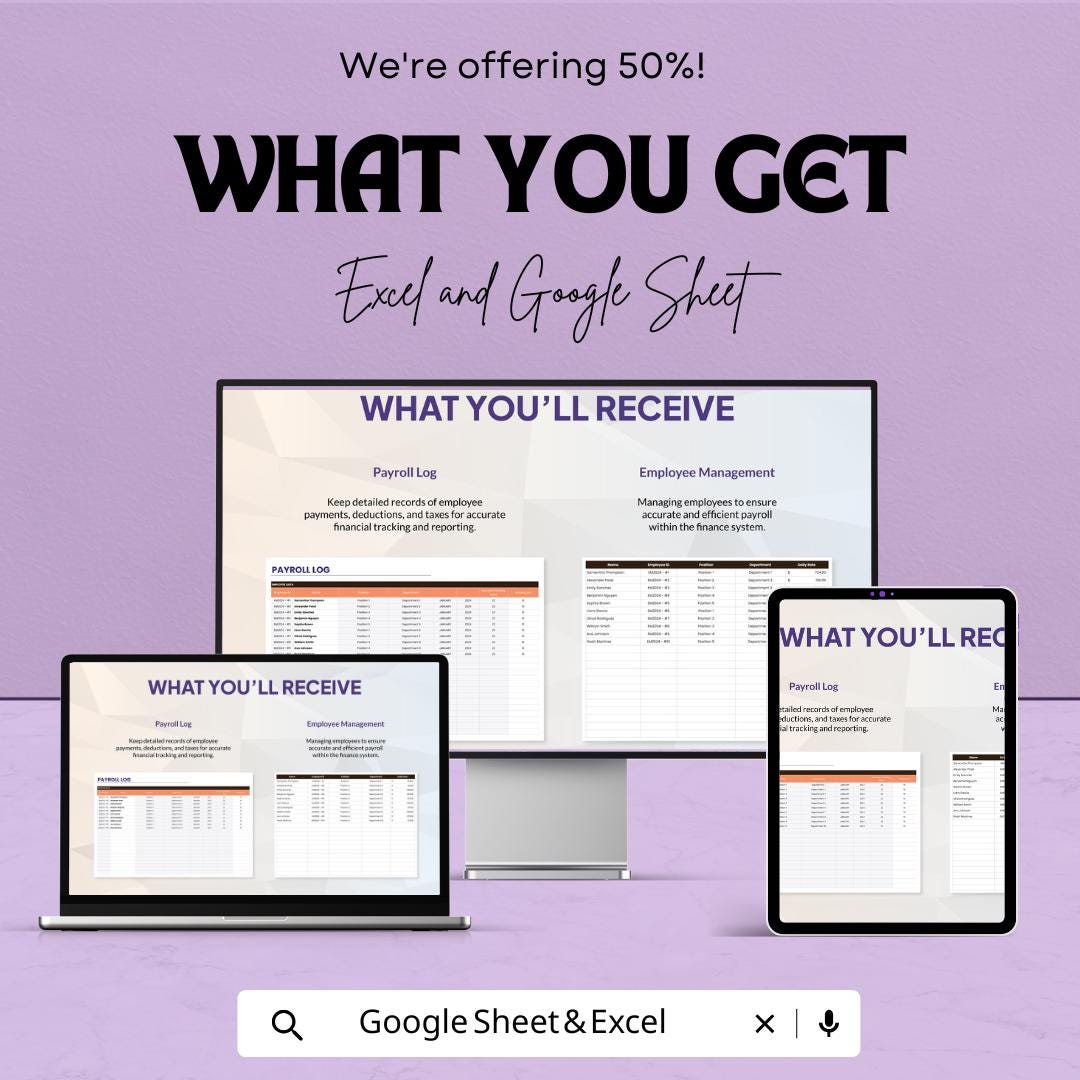 Finance Payroll Management Dashboard Template | Payroll Tracker | Employee Salary & Deduction Log | Business HR Spreadsheet