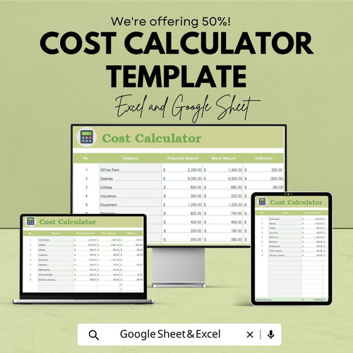 Cost Calculator Template | Expense Estimator Spreadsheet | Budget Cost Tracker | Excel and Google Sheets | Project Expense Analysis Tool