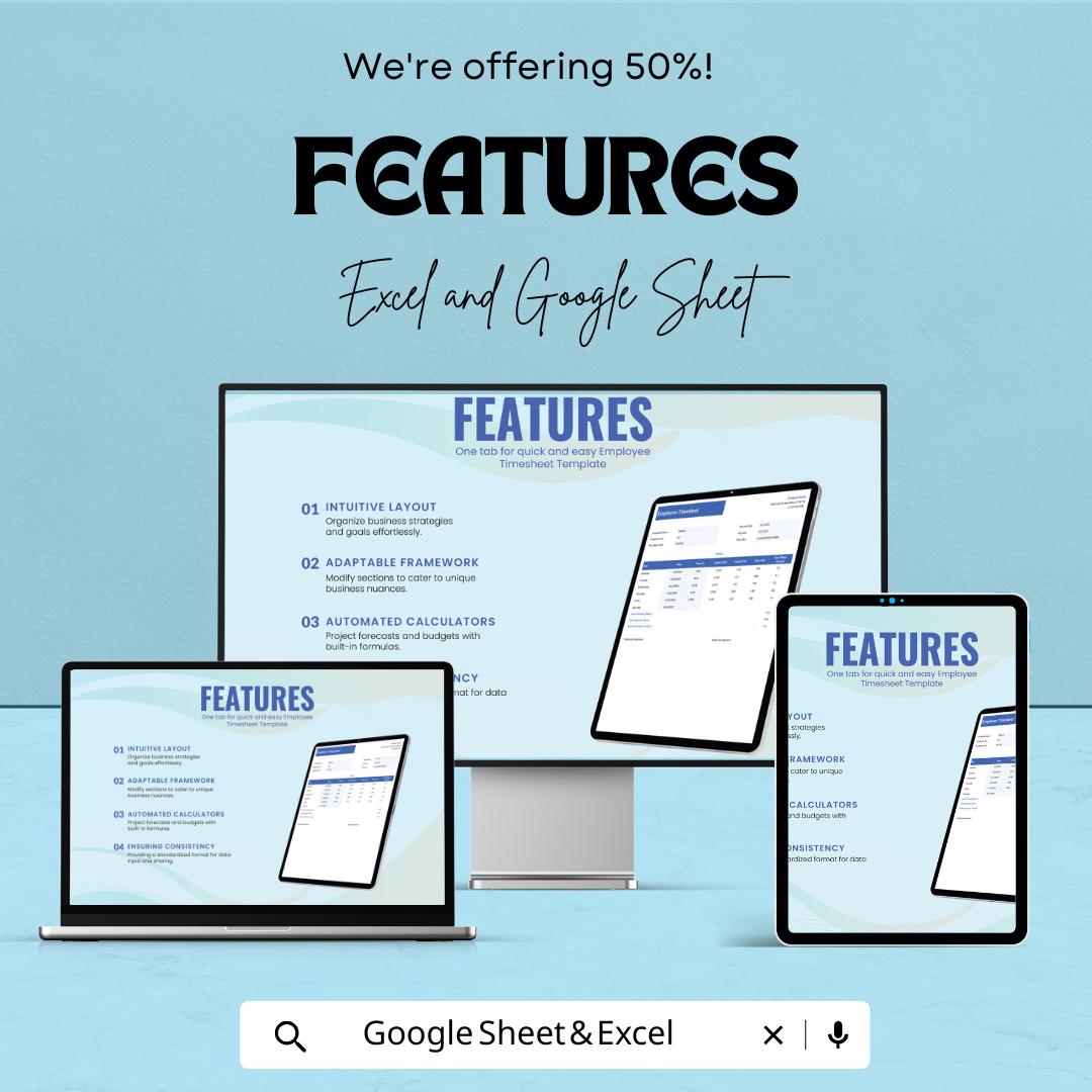 Employee Timesheet Template | Excel & Google Sheets | Time Tracker for Work Hours | Overtime Calculator | Instant Download