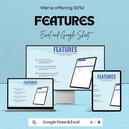 Employee Timesheet Template | Excel & Google Sheets | Time Tracker for Work Hours | Overtime Calculator | Instant Download