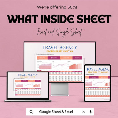 Travel Agency Profitability Analysis Template | Revenue Expense Tracker | Travel Business Finance Dashboard | Excel & Google Sheets