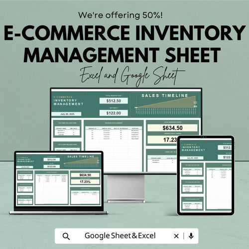 E-commerce Inventory Management Sheet | Excel and Google Sheets Template | Stock Control, Sales Tracking & Reports