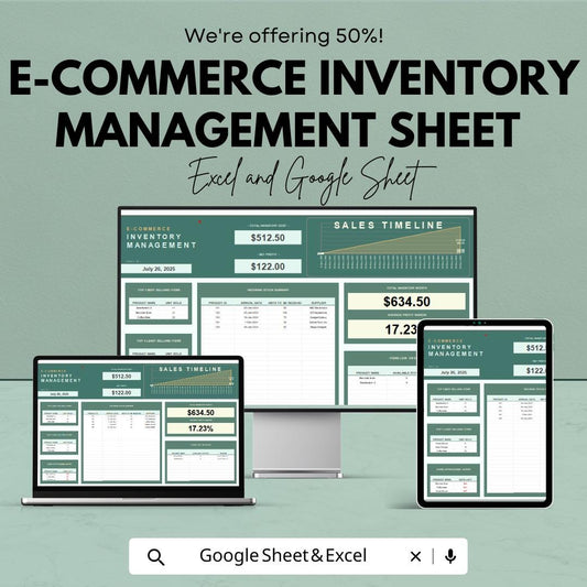 E-commerce Inventory Management Sheet | Excel and Google Sheets Template | Stock Control, Sales Tracking & Reports