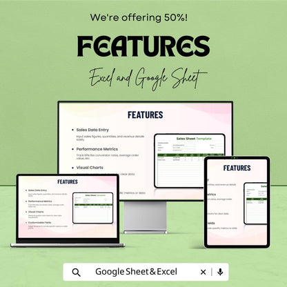 Sales Sheet Template - Excel & Google Sheets Tracker for Sales Data, Performance Metrics, and Revenue Tracking