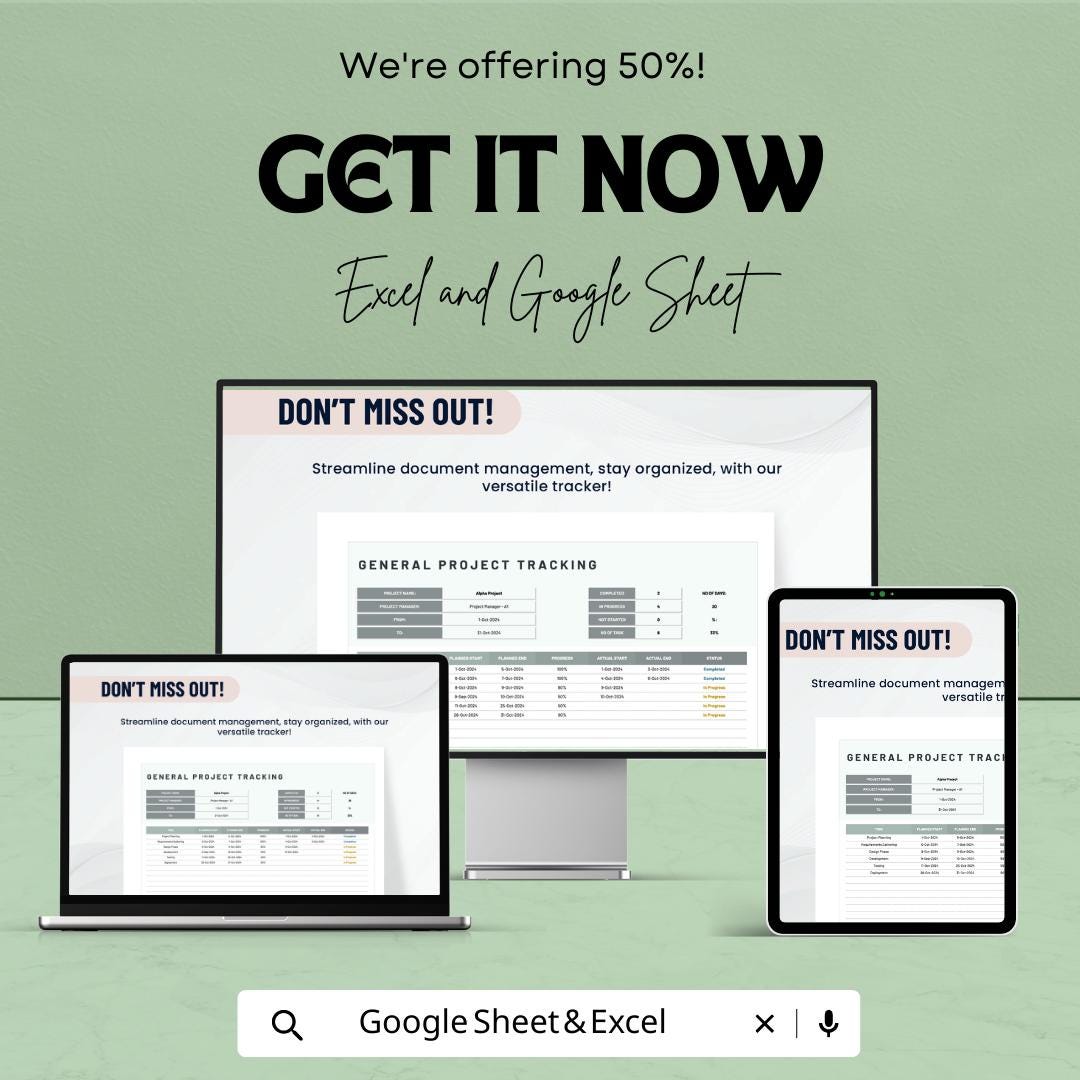 General Project Tracking Template | Project Management Tracker Excel & Google Sheets | Task Progress Dashboard | Project Planner Spreadsheet