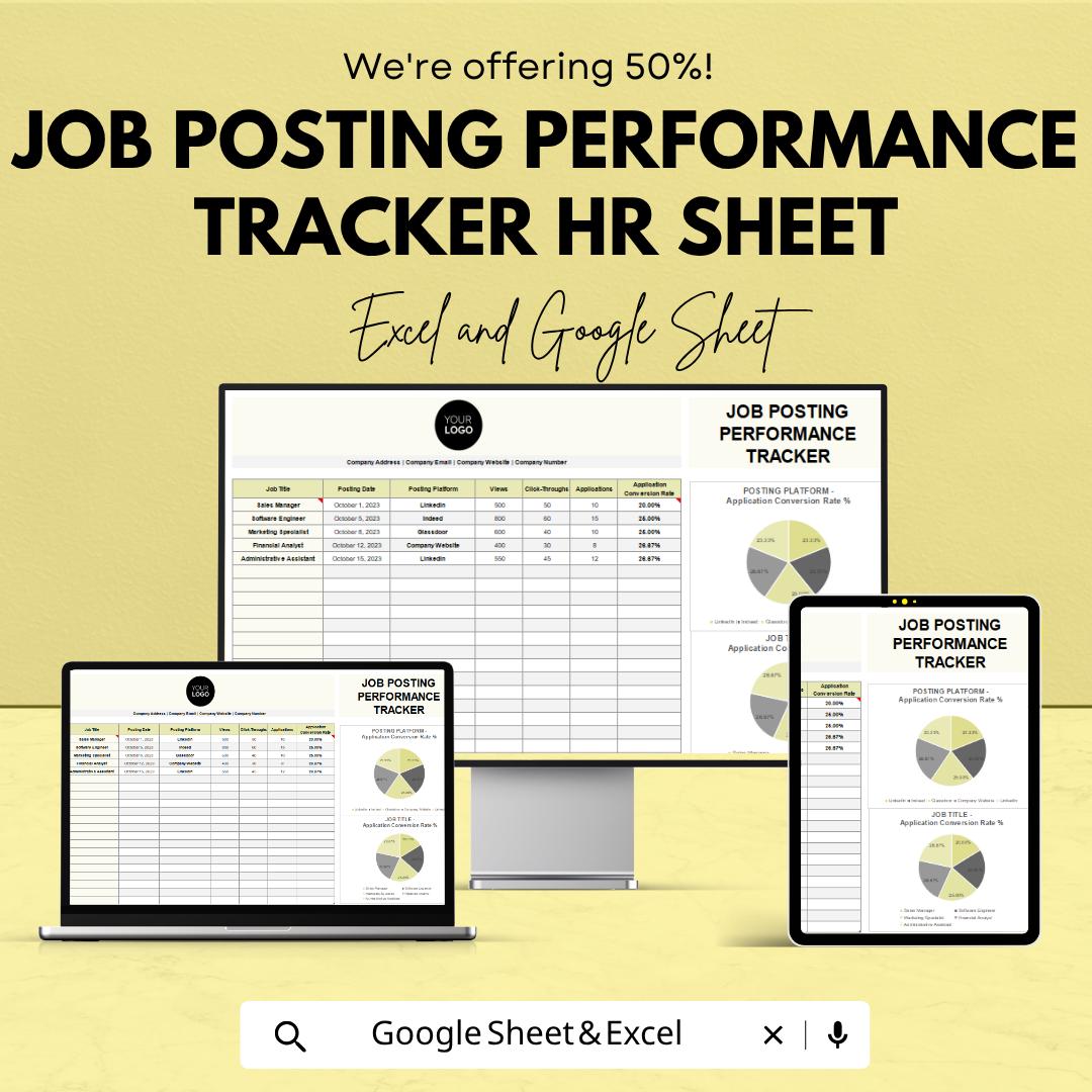 Job Posting Performance Tracker HR Sheet | Excel & Google Sheets | HR Analytics | Recruitment Stats | Instant Download Template