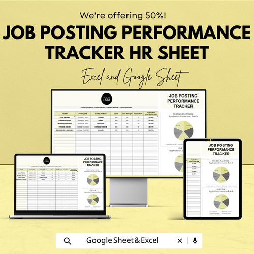 Job Posting Performance Tracker HR Sheet | Excel & Google Sheets | HR Analytics | Recruitment Stats | Instant Download Template