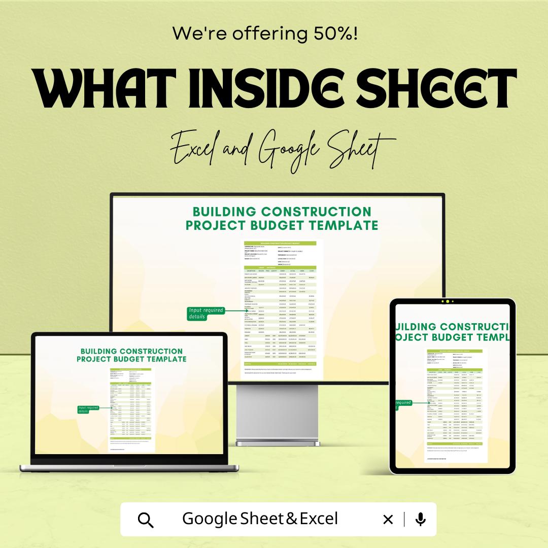 Building Construction Project Budget Template | Construction Cost Estimate Sheet | Project Expense Tracker | Contractor Budget Planner