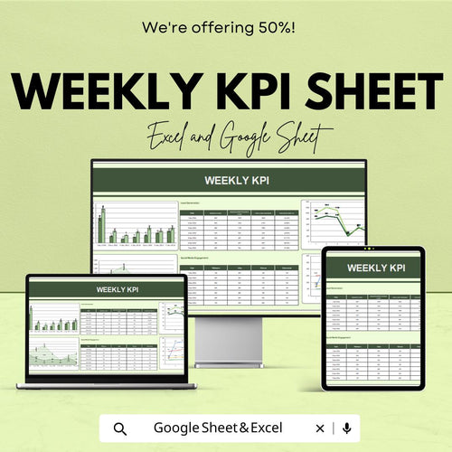 Weekly KPI Tracker Sheet for Excel and Google Sheets | Performance Metrics | Business Goals Tracker | Customizable & Easy-to-Use Template