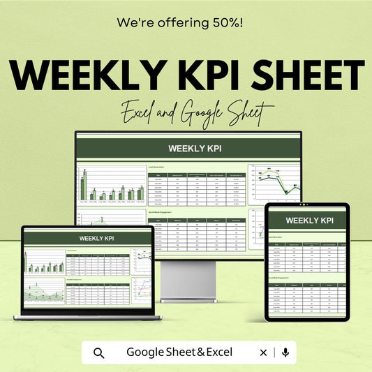 Weekly KPI Tracker Sheet for Excel and Google Sheets | Performance Metrics | Business Goals Tracker | Customizable & Easy-to-Use Template