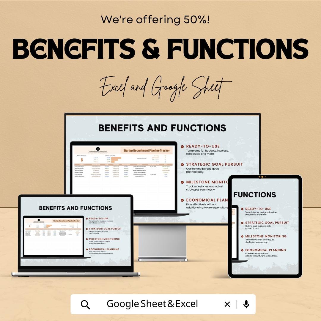 Startup Recruitment Pipeline Tracker | Hiring Process Spreadsheet | Applicant Tracking | Excel & Google Sheets