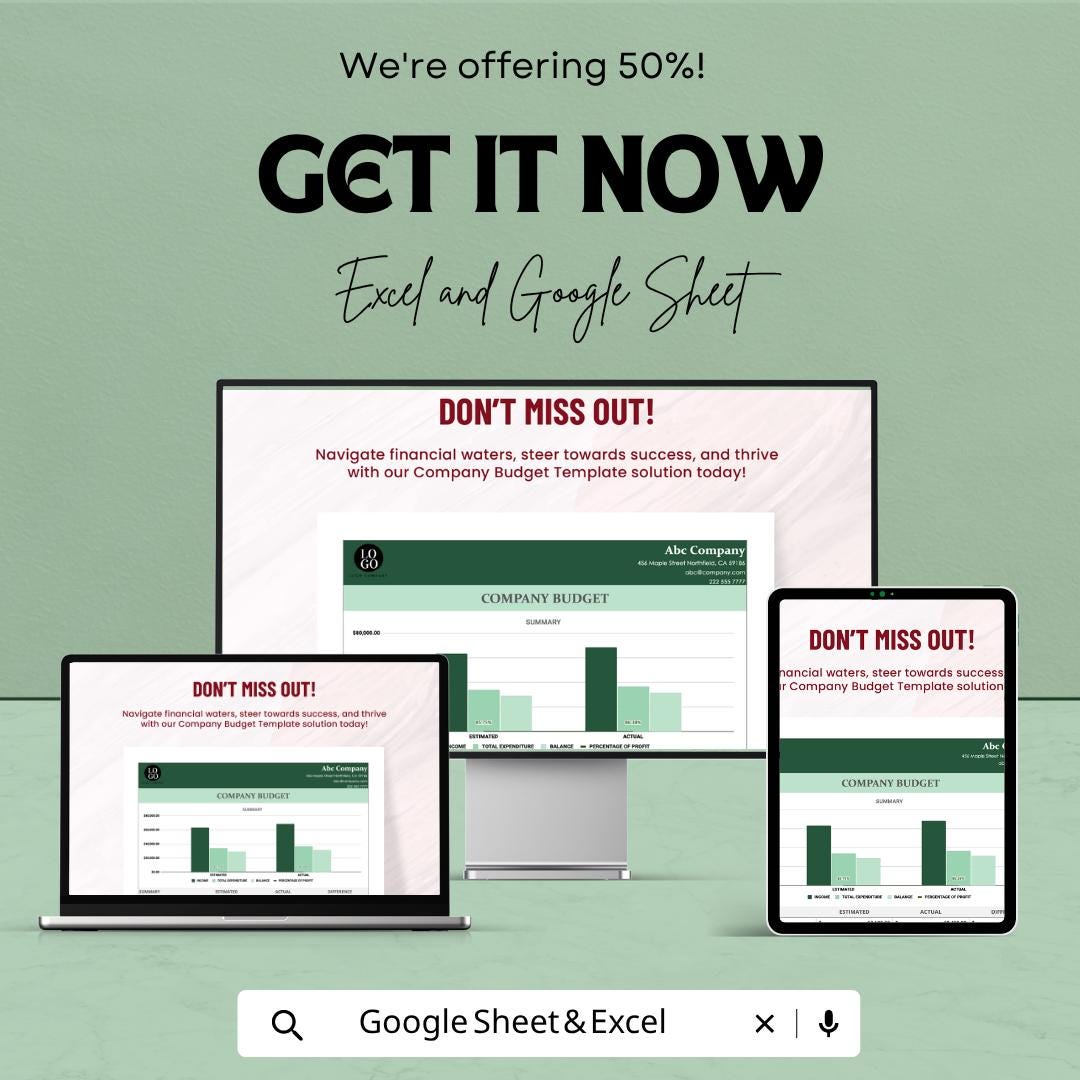 Company Budget Template | Business Budget Spreadsheet | Financial Planning Tool | Expense Tracker Excel | Google Sheets Budget Planner