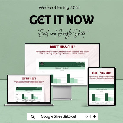 Company Budget Template | Business Budget Spreadsheet | Financial Planning Tool | Expense Tracker Excel | Google Sheets Budget Planner