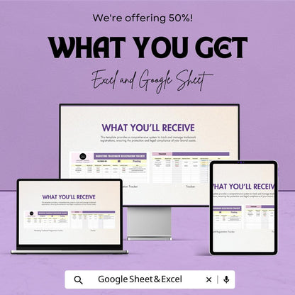Marketing Trademark Registration Tracker Template | Trademark Tracking Sheet | Brand Protection Tool | Excel & Google Sheets