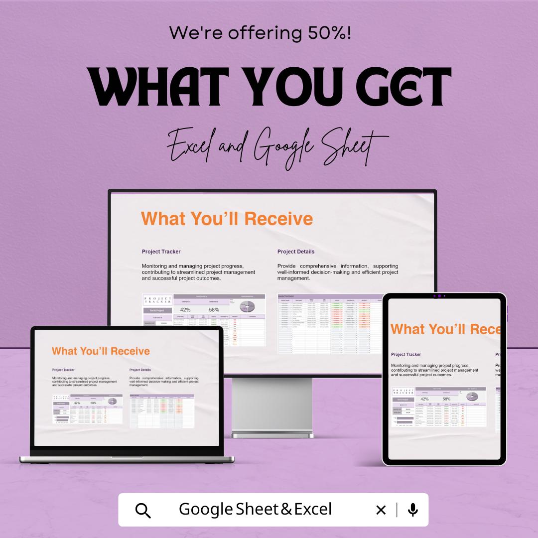 Project Tracker Template | Excel & Google Sheets | Project Management Spreadsheet | Task, Budget and Progress Tracker