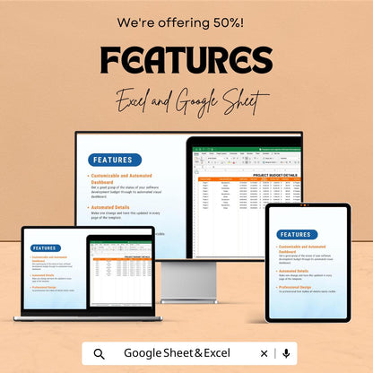 Transport & Logistics Software Development Budget Tracker | IT Project Cost Template | Excel and Google Sheets
