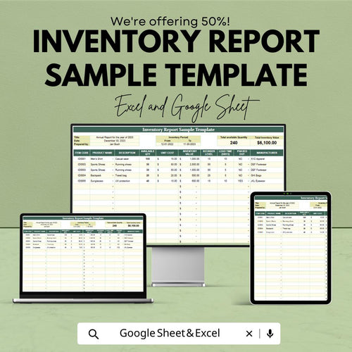 Inventory Report Template Excel, Stock Report Spreadsheet, Inventory Summary Dashboard, Product Inventory Log, Google Sheets Tracker