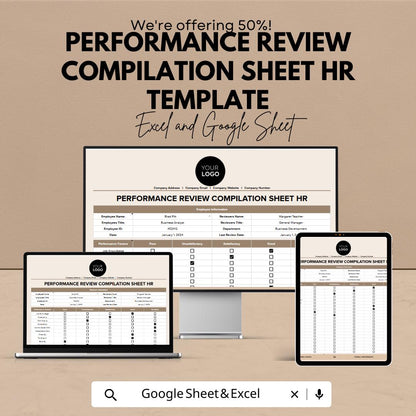 Performance Review Compilation Sheet HR Template | Employee Evaluation Tracker | Performance Review Form | Excel & Google Sheets