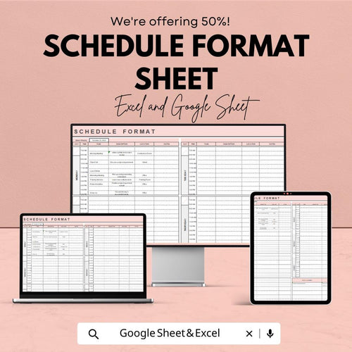 Schedule Format Sheet - Excel and Google Sheets Template | Customizable Daily & Weekly Schedule Planner | Perfect for Time Management