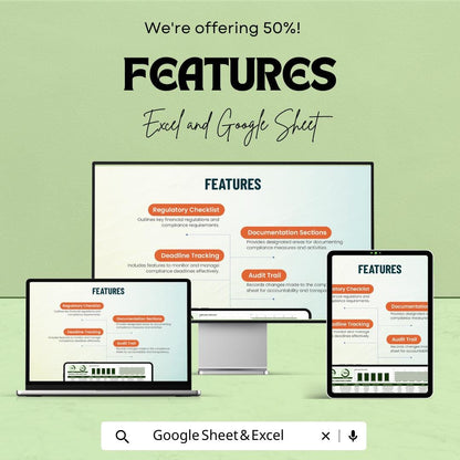 Financial Compliance Sheet Template | Excel & Google Sheets | Regulatory Checklist, Audit Trail, Deadline Tracker, Compliance Tracker