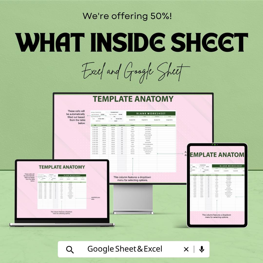 Blank Worksheet Template | Activity Tracker Spreadsheet | Task & Time Tracking Sheet |Google Sheets | Editable Productivity Planner