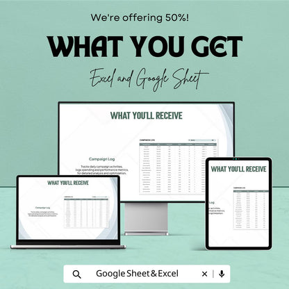 Advertising Campaign Spend Efficiency Analyzer Template | Marketing ROI Tracker | Ad Budget Planner | Campaign Performance Dashboard