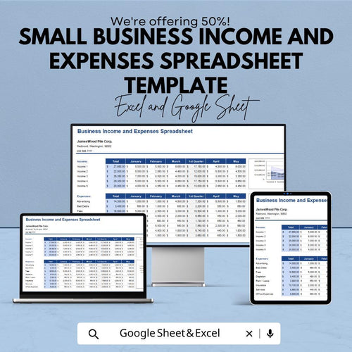 Small Business Income and Expenses Spreadsheet Template | Income Expense Tracker | Business Budget Worksheet | Finance Tracker