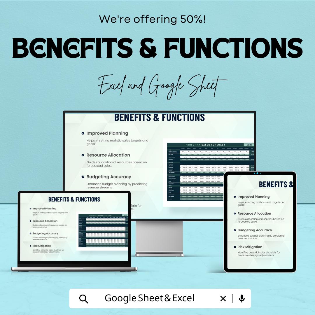 Proforma Sales Forecast Template | Revenue Projection Spreadsheet | Sales Budget Planner | Financial Forecasting Tool